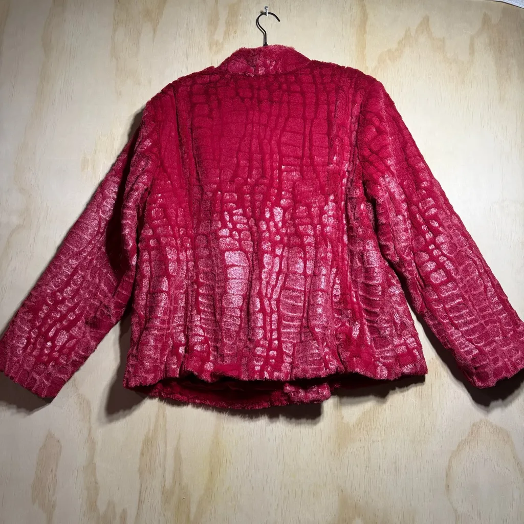 Adrienne Landau Red Faux Fur Croc Embossed Zip Jacket Women’s 2X Plush Luxe - Image 7