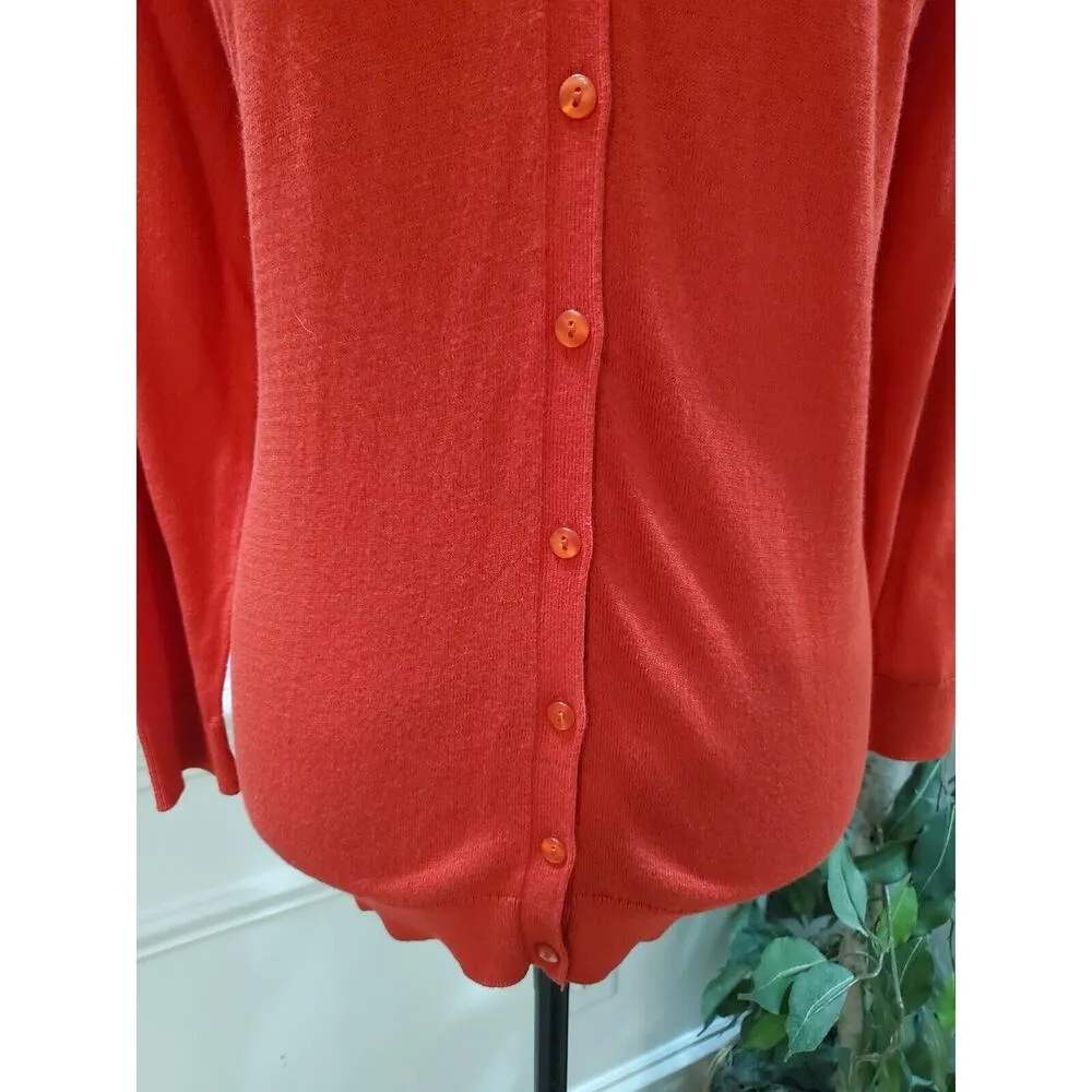 August Silk Womens Red Cotton Round Neck Long Sleeve Cardigan Sweater Size Large - Image 3