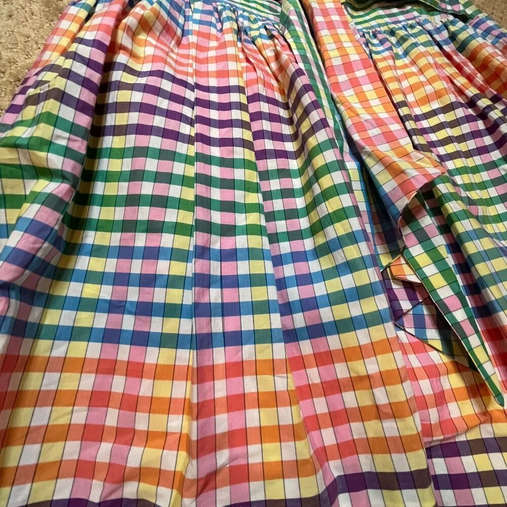 NWT J.Crew Bow Belt Rainbow Gingham Midi Skirt Size 12 Color Block Plaid Check - Image 5