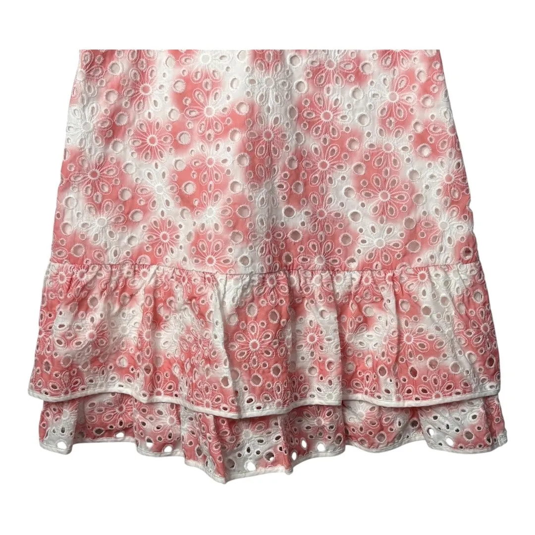 Stellah Pink Floral Eyelet Puff Sleeve Ruffle‎ Tiered Mini Dress Size Medium - Image 5