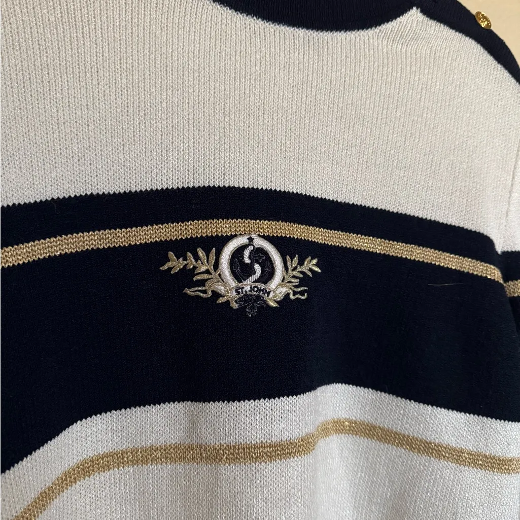 Vintage St. John Sport Striped Emblem Marine Mock Neck Sweater Size Small - Image 2