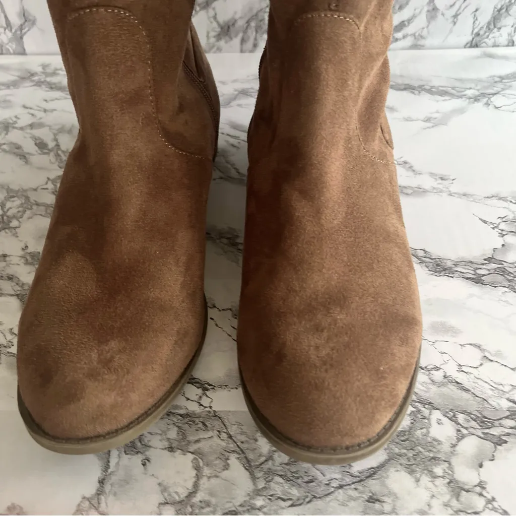 A.N.A. Pixie Boots Over the Knee Faux Suede Low Heel Tan 9 Chic Trendy Date Glam - Image 6