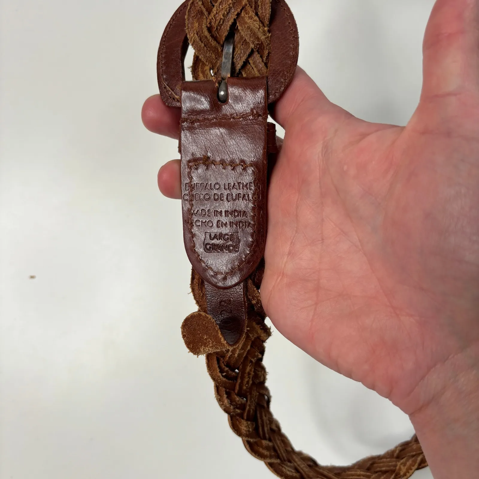 Brown Leather Braided‎ Belt Buffalo Leather Woven Boho Hippie Western Large VTG - Image 2