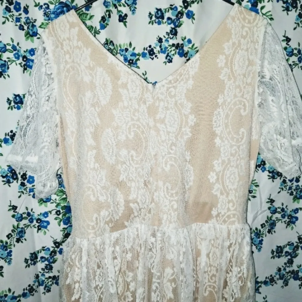 NEW C.O.C NWT Womens Plus 2X Cream Nude Lace Midi Beach Sexy Wedding‎ Dress White - Image 8