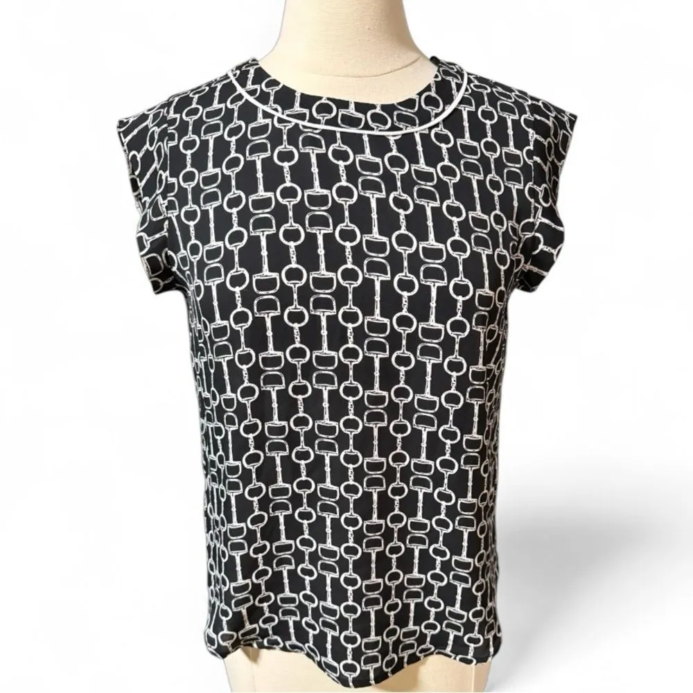 Lily‎ White Black and White Chain Print Sleeveless Blouse Size Small  Top - Image 2