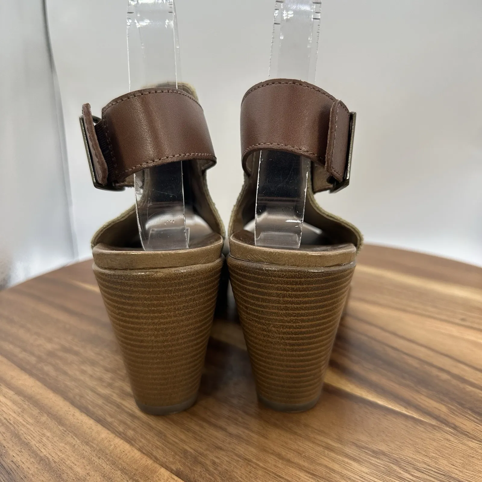 Dansko Reggie Peep Toe Slingback‎ Heels Brown Beige Leather Women's 37 US 6.5-7 - Image 2