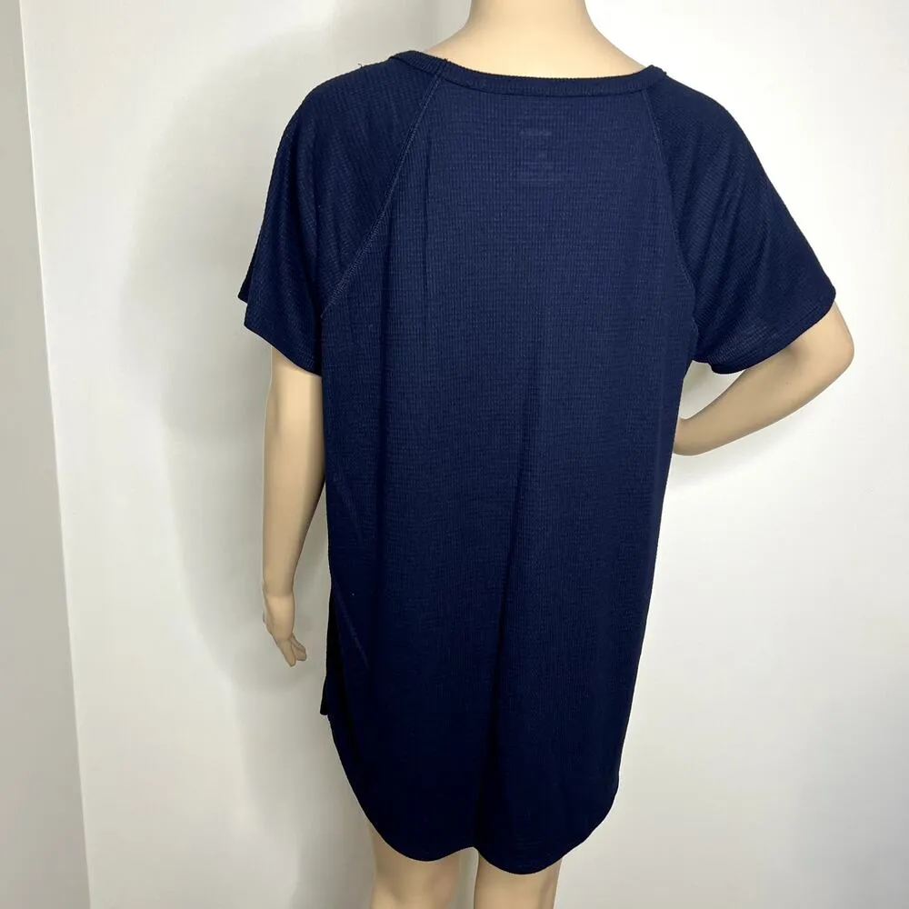 Sonoma Navy Criss Cross Ribbed Short Sleeve Top - Image 3