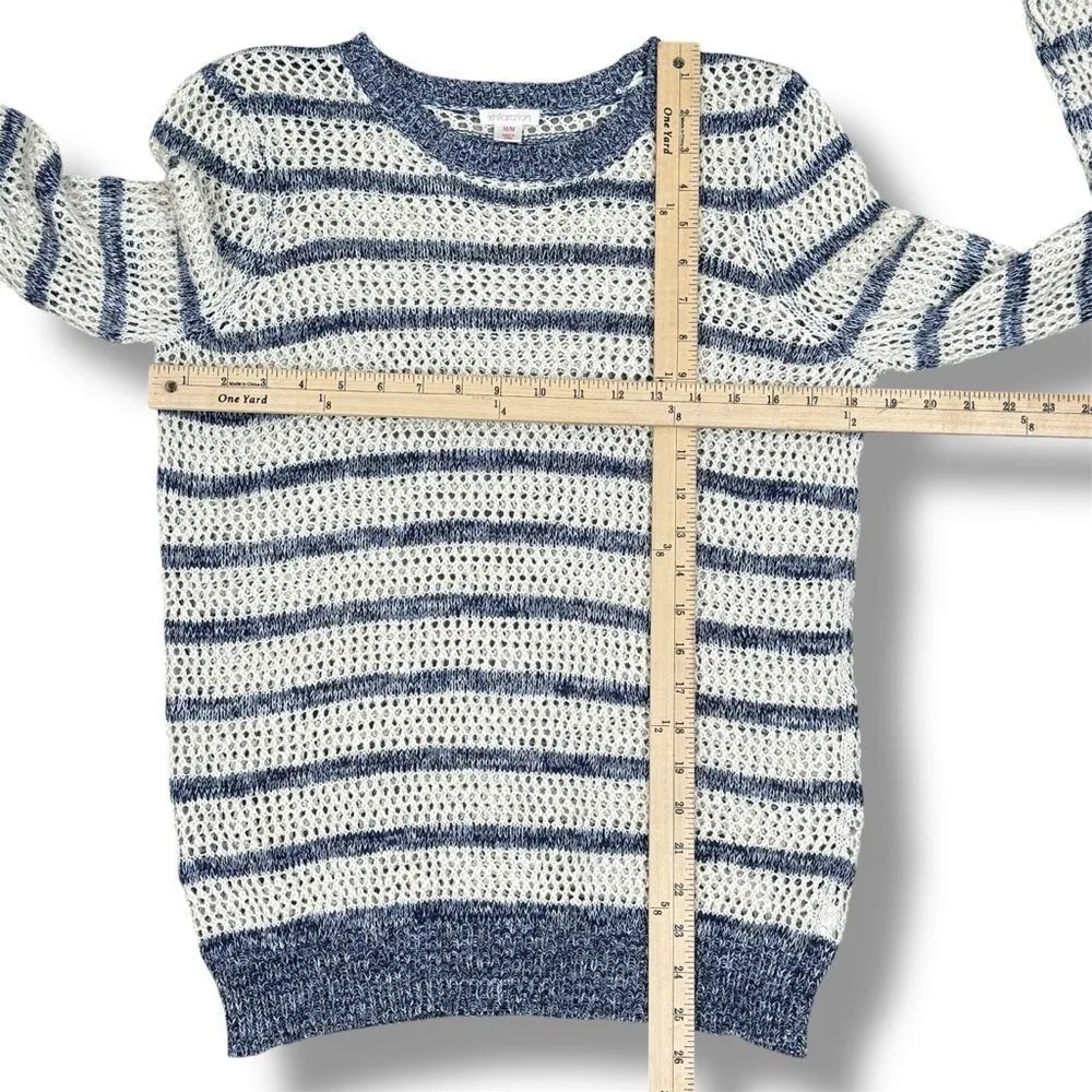 Xhilaration‎ Striped Open Weave Mesh Sweater Blue Cream Medium - Image 11