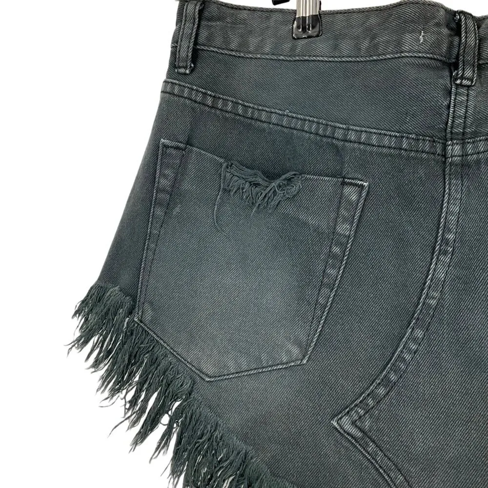 One Teaspoon 4040 Skirt With Low Waist & Raw Hem Size 27 black Denim button fly - Image 12