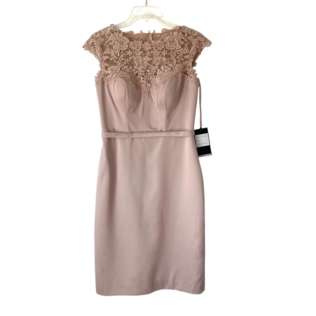La Femme NWTs Mauve Dusty Rose Elegant Lace Dress size 2 Chrystal Rhinestone - Image 3