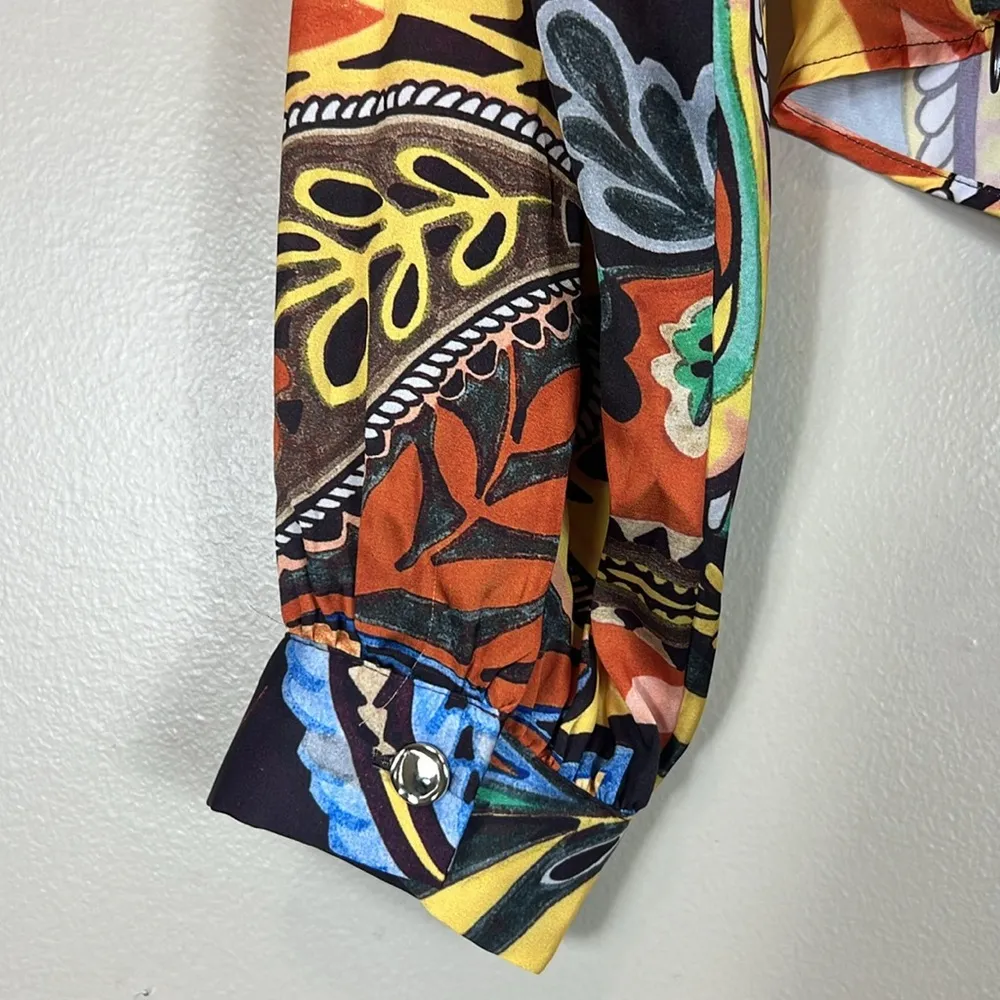 Zara NWT Multicolor V-Neck Geometric Psychedelic Retro Wrap Top - Image 9