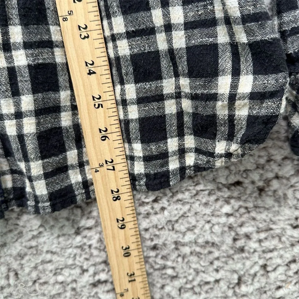 Free People Womens Black Plaid Button-Up Pleated Shirt Size M Grunge Western 90s - Image 7