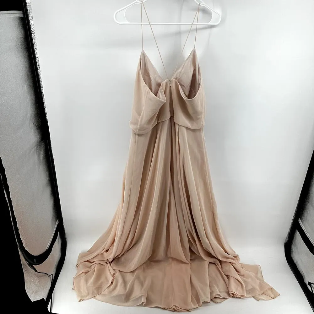 Jenny Yoo Inesse Chiffon Bridesmaid Dress Blouson Spaghetti Maxi Soft Blush 10 - Image 5