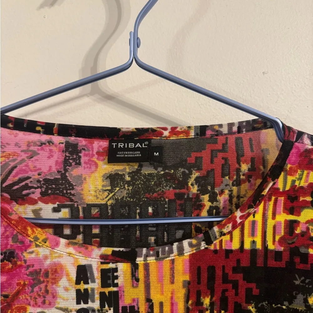 tribal brand sheer patterned longsleeve blouse size M Size M - Image 3