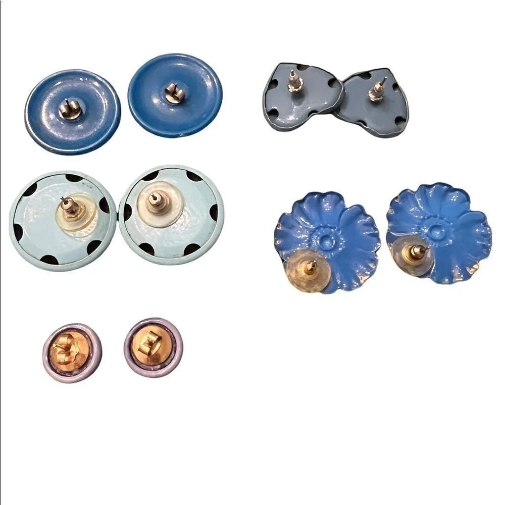 5 pair of blue colored earrings flower heart and dots gently used Blue - Image 3