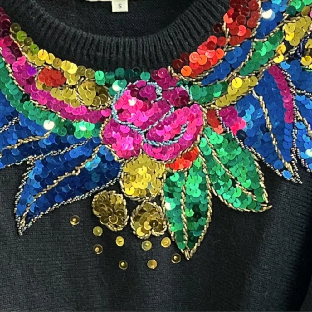 Western Connection Sequins and Beads Sweater Vintage Black Size Small - Image 4