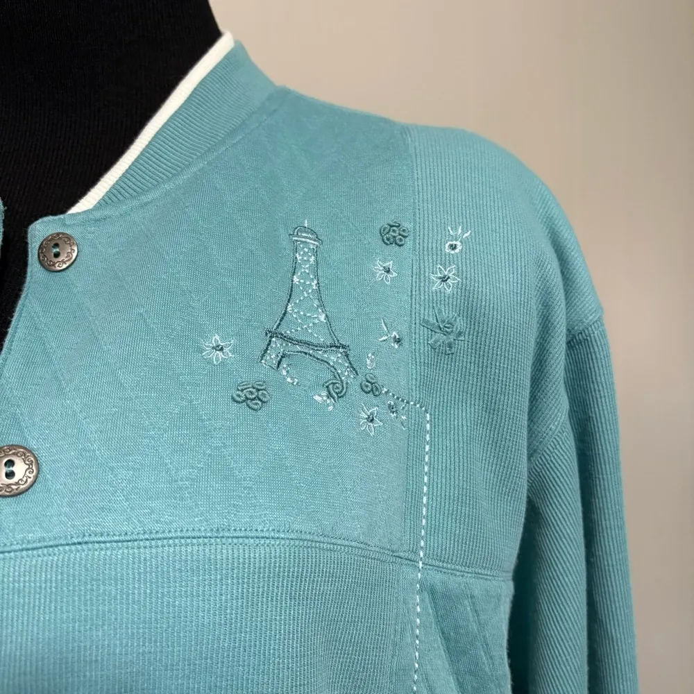 Alfred Dunner Women’s 18 Aqua Button-Up Cardigan Casual  Coastal Grandma - Image 2