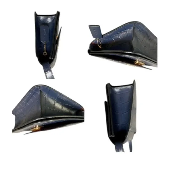 Coach C5631 Midnight Blue Croc Embossed Brynn Flap Crossbody Bag Suede Interior - Image 3