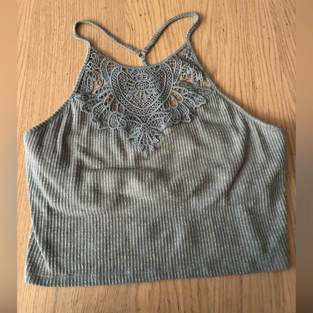 Mudd  Olive Lace Halter Top M - Image 2