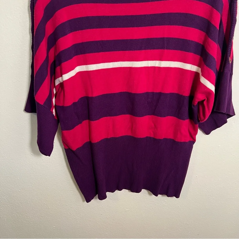 Cable & Gauge Boatneck Dolman Sleeve Sweater Pink Purple Stripes L - Image 8