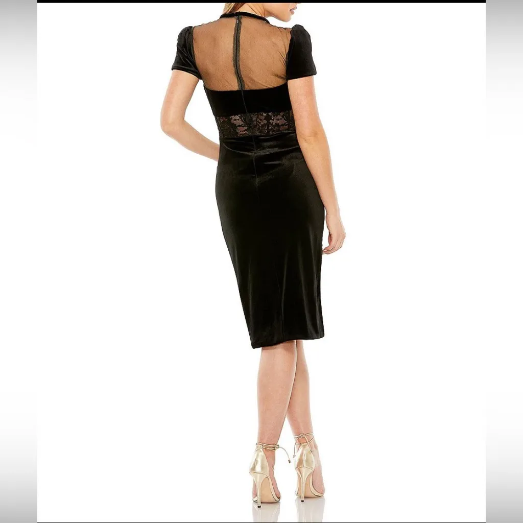 NWT Mac Duggal Sheer Bustier Top Lace‎ Asymmetrical Hemline Black Velvet Dress 2 - Image 2