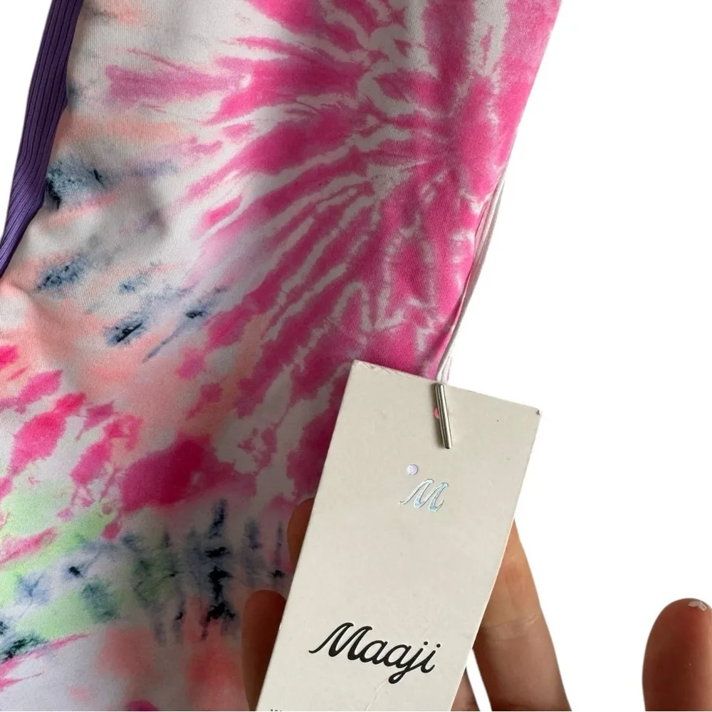 Maaji‎ Deep Scoop Tie Dye Reversible One Piece Swimsuit Small Pink Purple Halter - Image 4