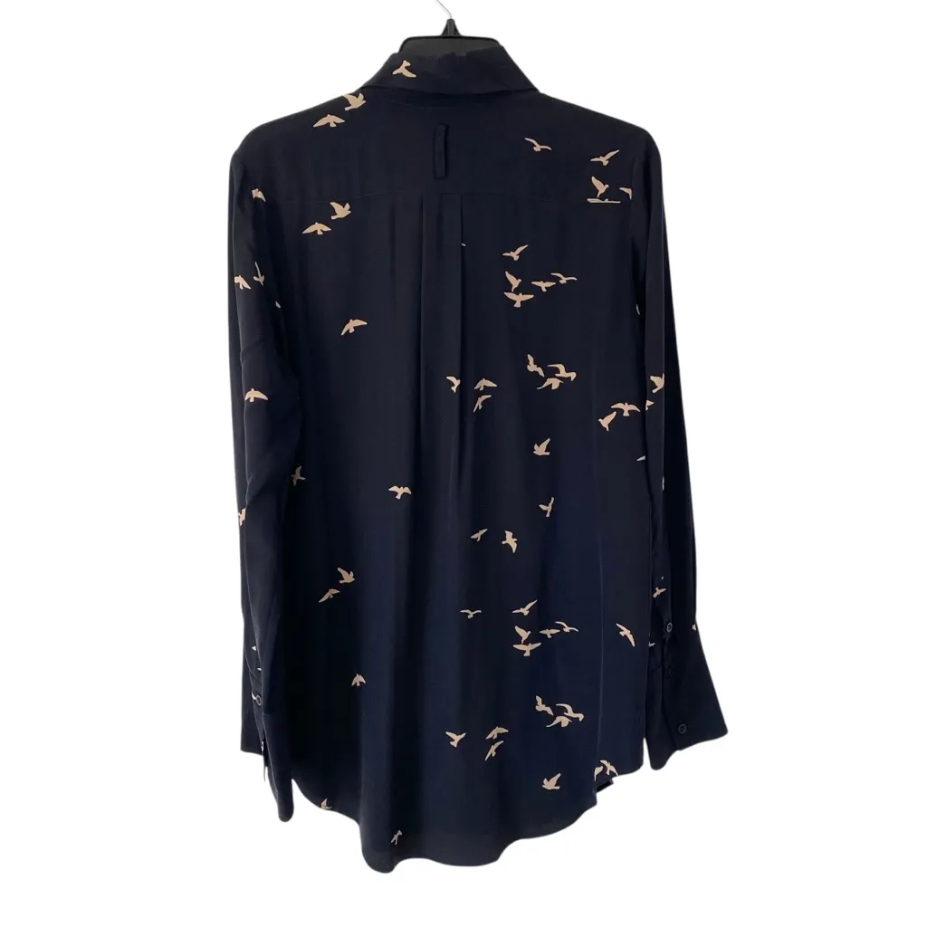Kal Rieman Black Silk Bird Print Button Down Blouse size 8 - Image 3