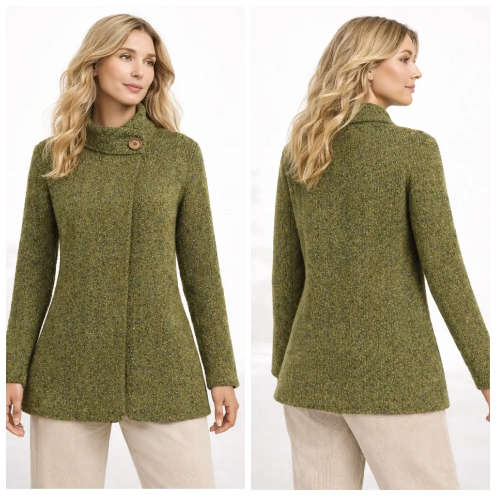 Triona Design Irish Donegal Wool Hand Loomed Cardigan Jacket Green Medium F354 - Image 2