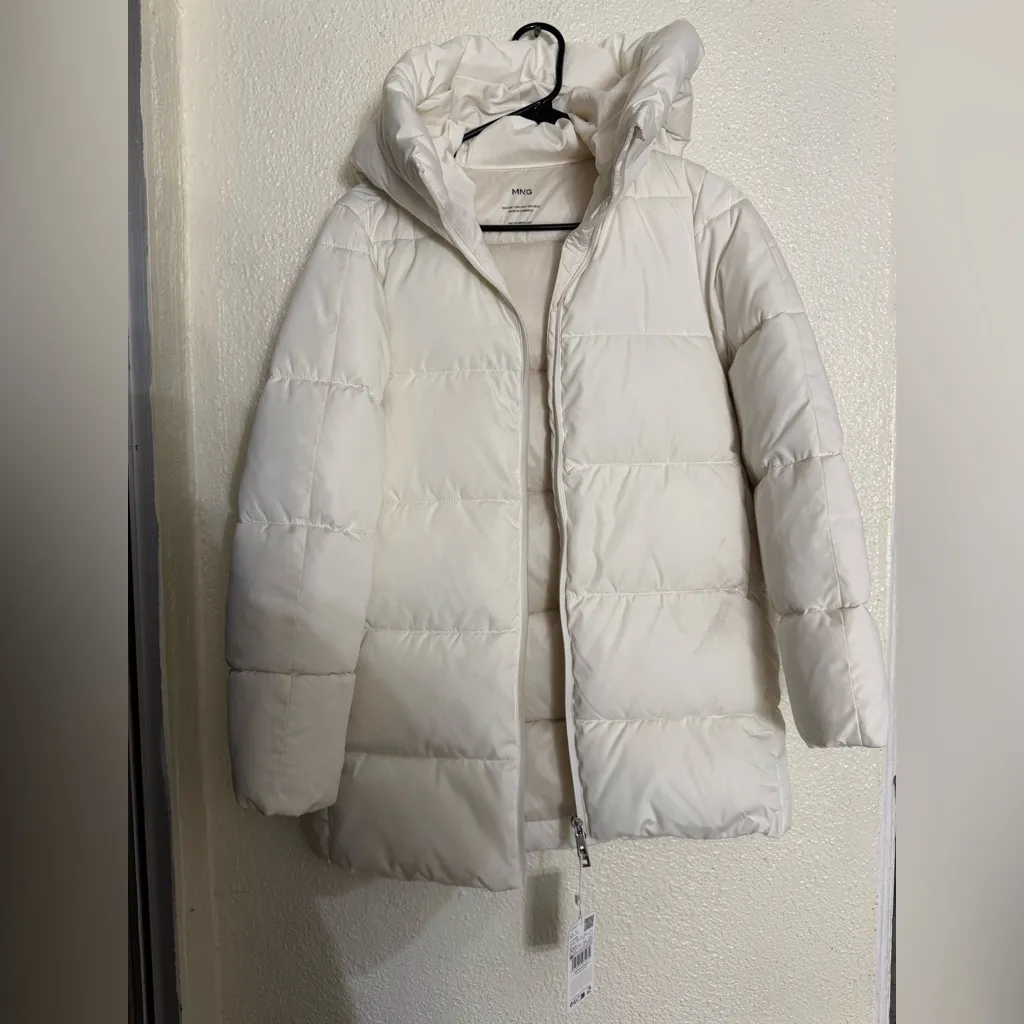 MANGO CREAM COLOR HOOD QUILTED WATER REPELLENT COAT SIZE XXS NWT - Image 7