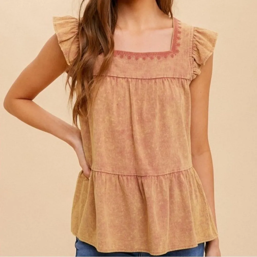 New with Tags Hem & Thread Embroidered Ruffle Peplum Relaxed Blouse - Image 9