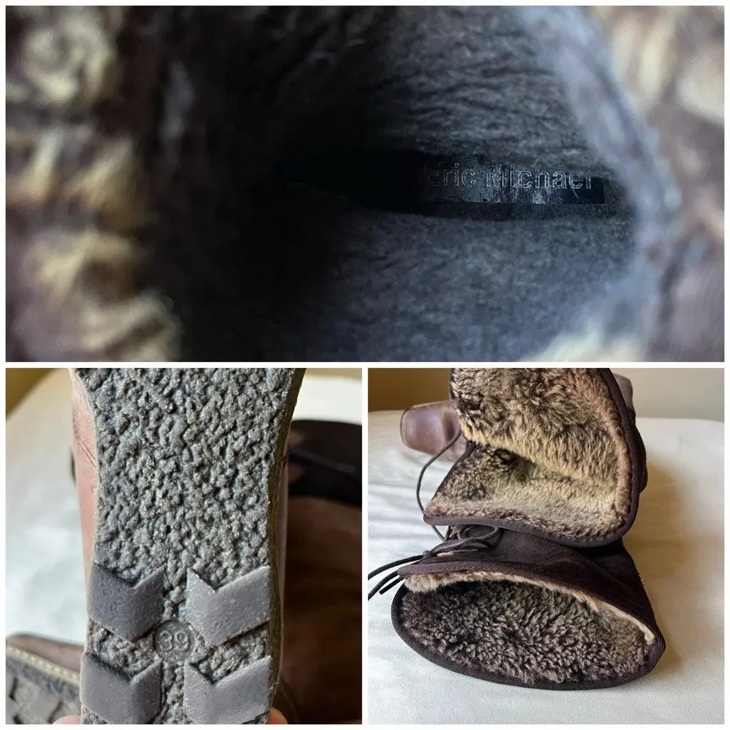 Eric Michael Eric Michael Two-Tone Leather Knee High Boots 39 Fur Lined Wedge Heel - Image 9