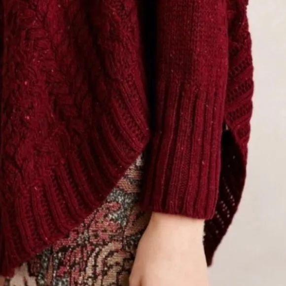 Angel‎ of the North Anthropologie Curved Cable Knit Poncho Sweater Size S - Image 3