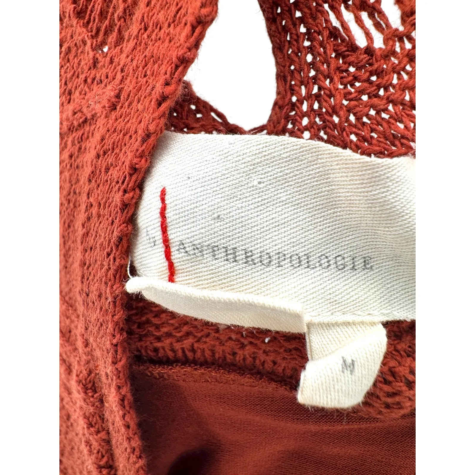 Anthropologie Open Knit Maxi Dress Rust Brown Womens M Boho Hippie‎ 70s Crochet - Image 5