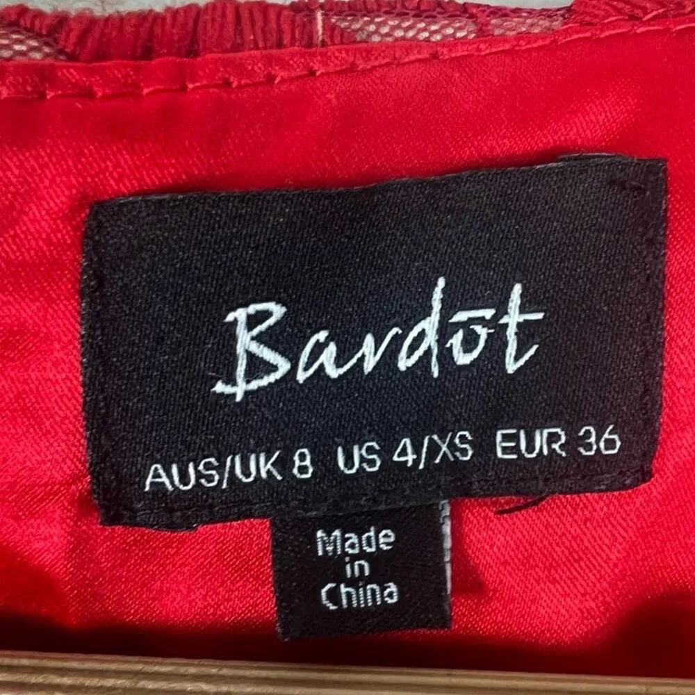 Bardot Sheath Mini Dress Womens 4 Red Lace Scalloped Cocktail Vampy Holiday Glam - Image 6