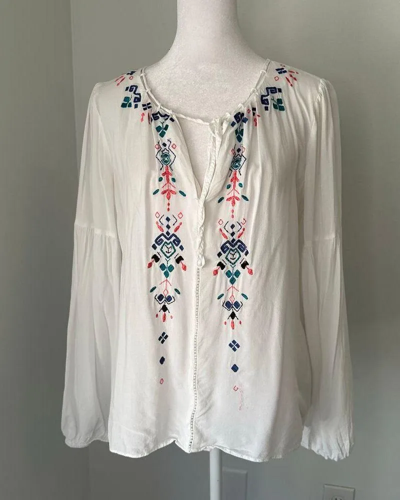 Parker white embroidered long sleeve top size S - Image 2