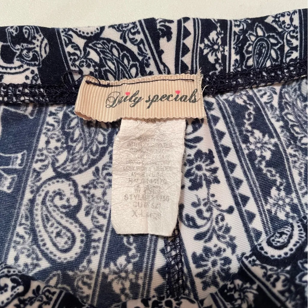 Navy and White Patterned Women's Flare Pants, soft. - Image 6