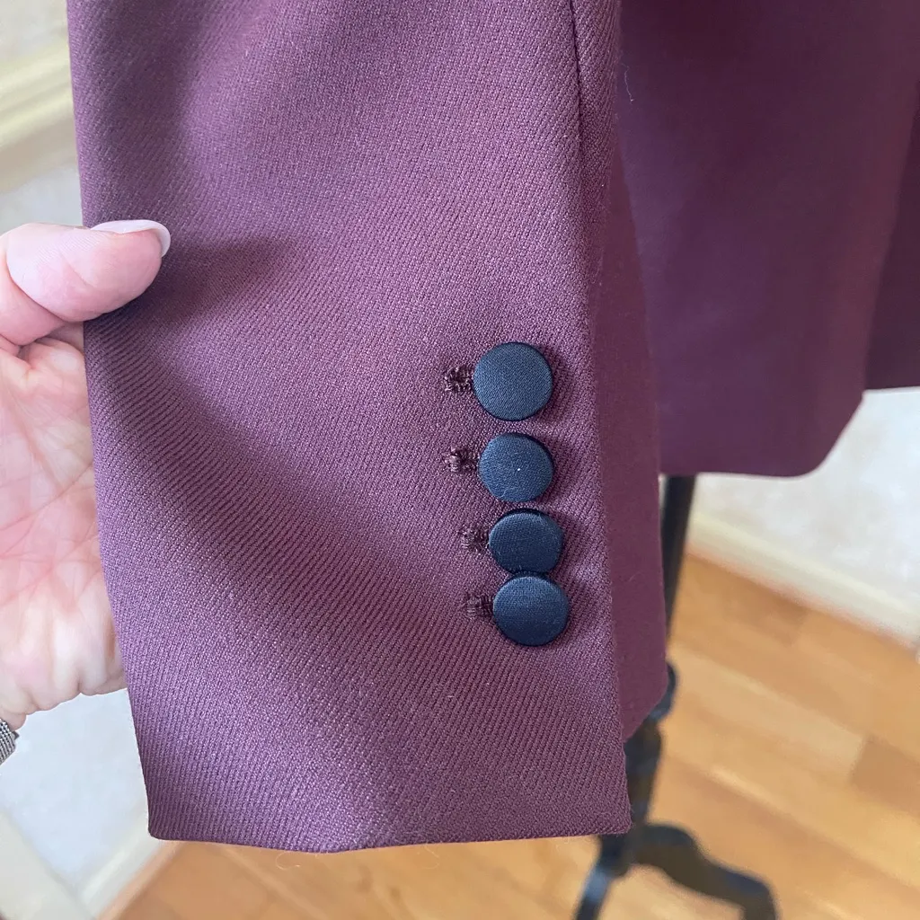 ZARA Women’s Tuxedo Double Breasted Blazer Jacket Cabernet Burgundy Sz Large - Image 7