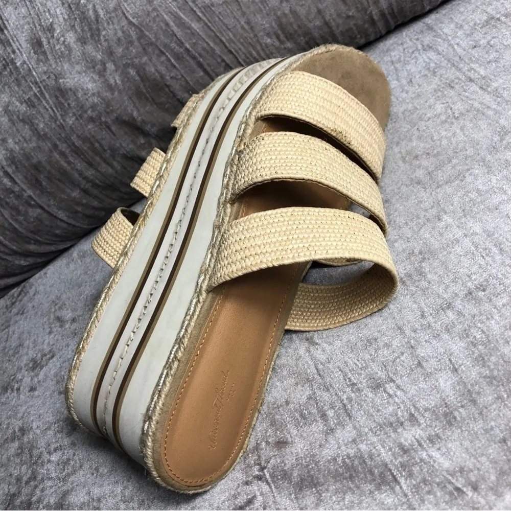 UNIVERSAL THREAD Beige 3 Textile Strap Platform Wedge Sandals 9.5 Espadrille - Image 9