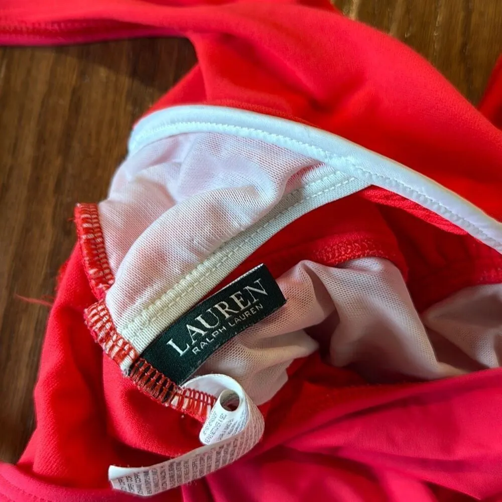 Lauren Ralph Lauren neon pink vneck ruched tummy control one piece 10 - Image 6