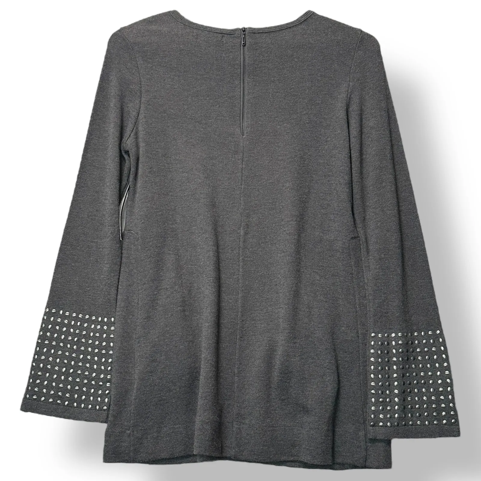 NWT Nic+Zoe Women Gray‎ Tunic S Grommet Studded Sleeve Top Minimalist Neutral - Image 2