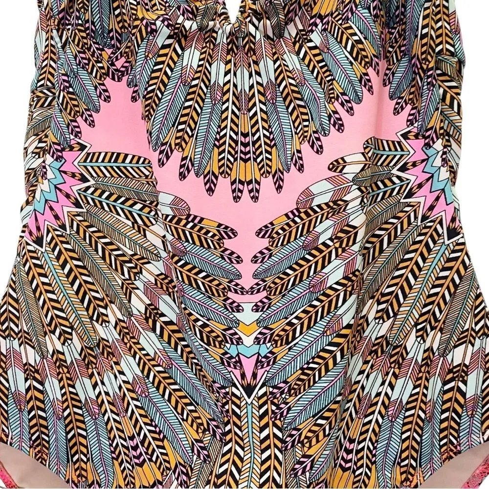 Mara Hoffman Swim One Piece Swimsuit Size Small Pink Feather Print Cutout Back - Image 5