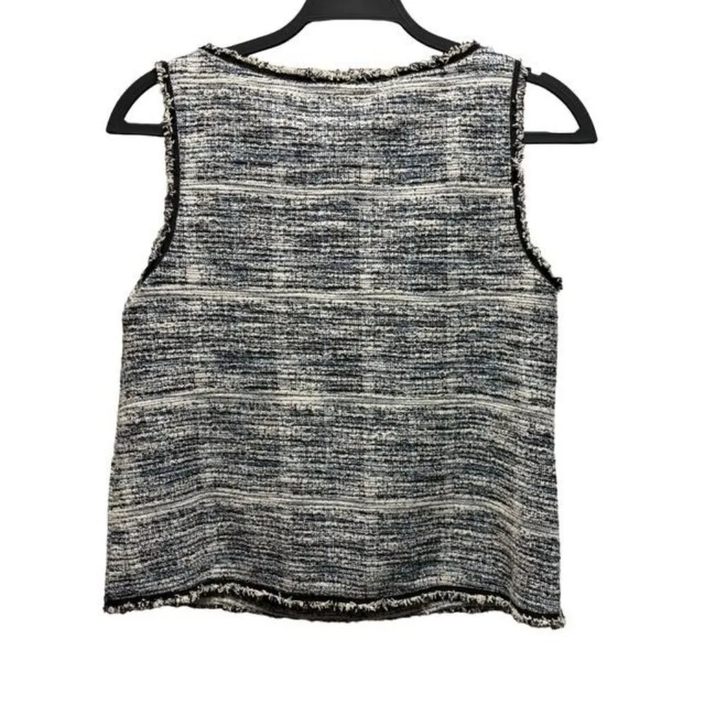 Max Studio XS Sleeveless Tweed Tank Top Blue & White - Image 2