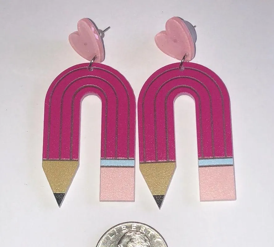 Pink Pencil Boho Dangling Fun Funky Retro Earrings - Image 2