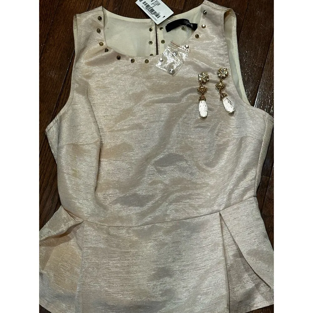 NWT Champagne Studded Open Back Peplum Top Medium - Image 11