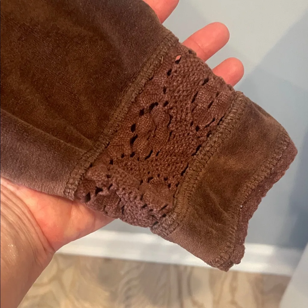 Brown Hooded Womens zip up jacket velvet looks - Image 4