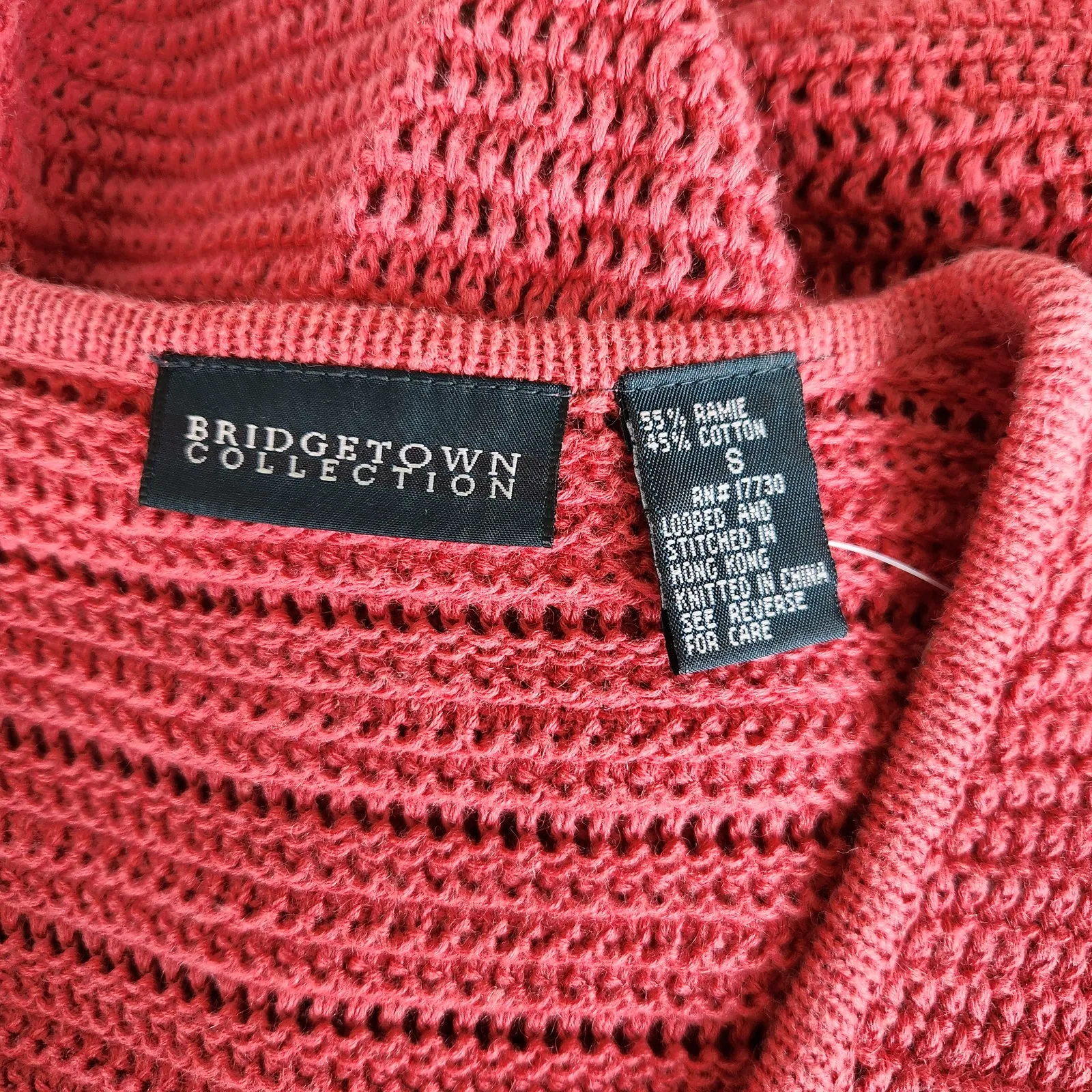 90s Bridgetown Collection Red Crochet Cardigan Short Sleeve Open Knit Sweater S - Image 6