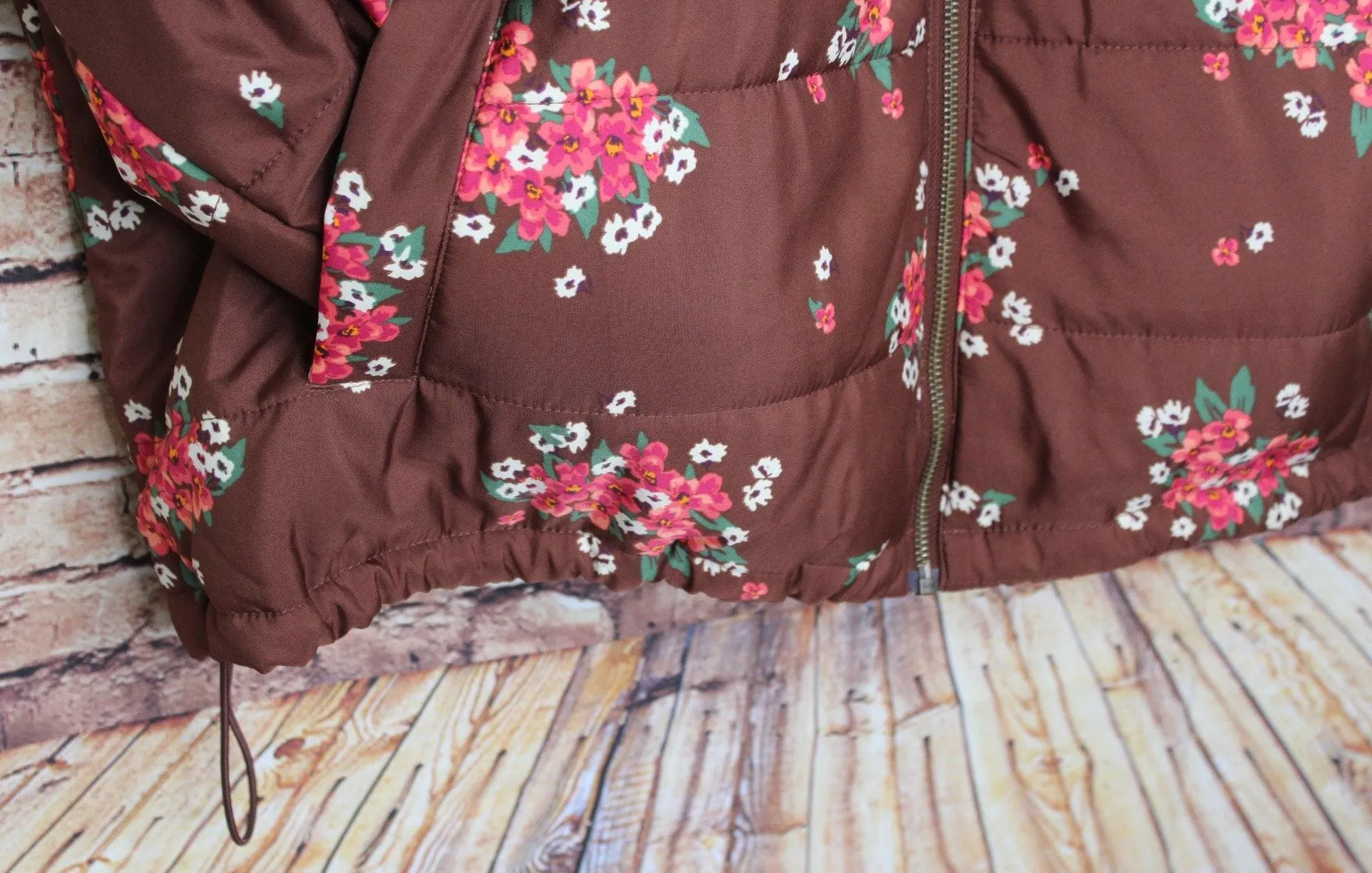 | Brown Floral Puffer Coat - Image 7