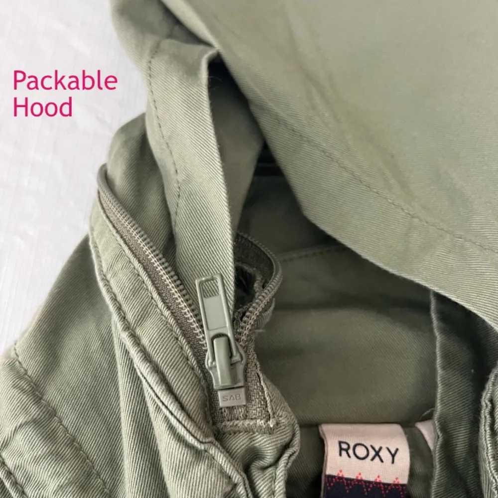 Roxy Olive Green Zip and‎ Snap Front Hooded Jacket - Image 4