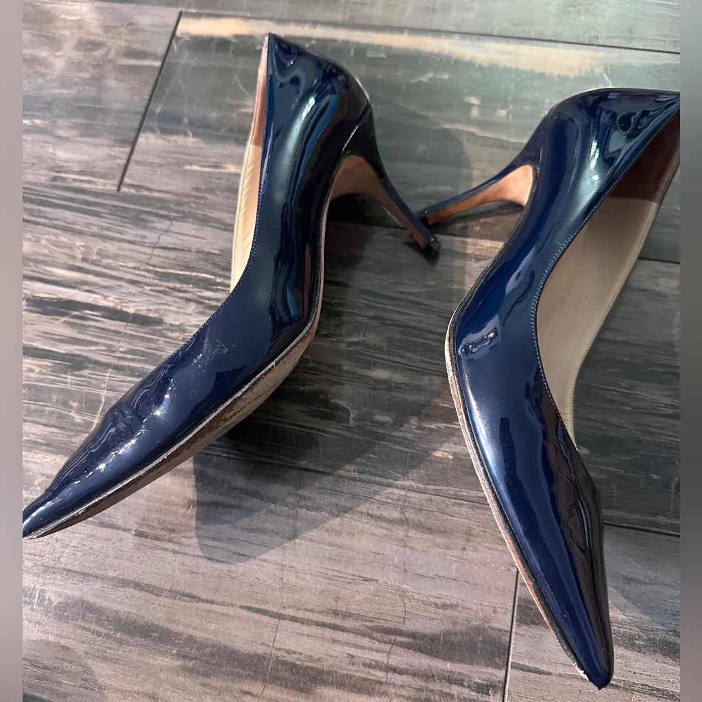 Manolo‎ Blahnik women's patent leather shimmer navy pump EU 36 5.5 USA - Image 5