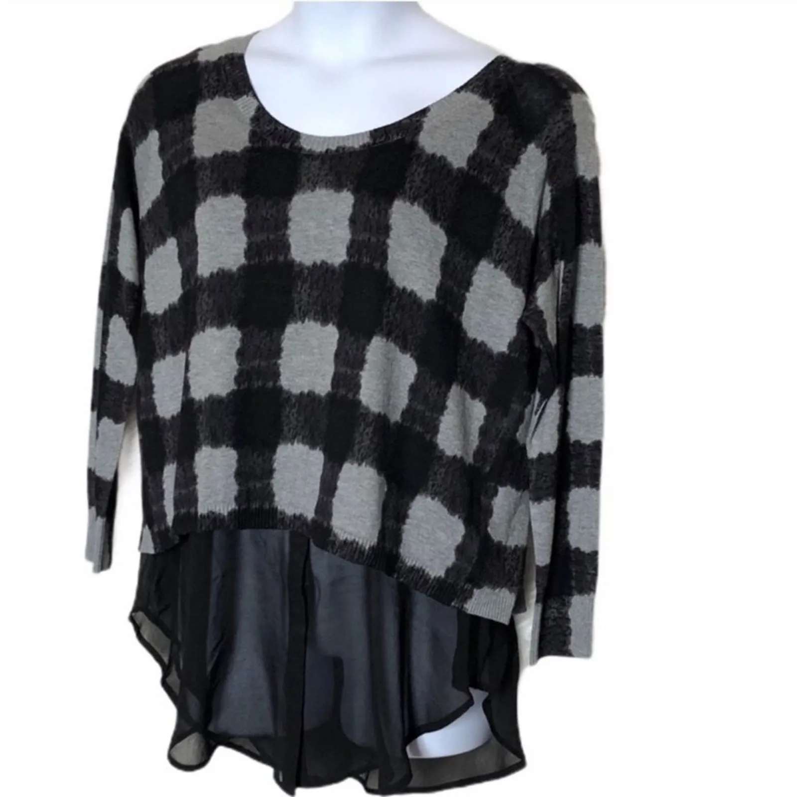 Zero Degrees Celsius Plaid Bateau Sweater 2X NWT Georgette Hem Plus Black - Image 5